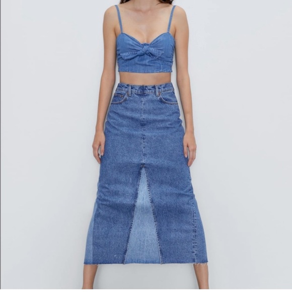 Zara Skirts Zara Two Tone Denim Maxi Skirt Poshmark